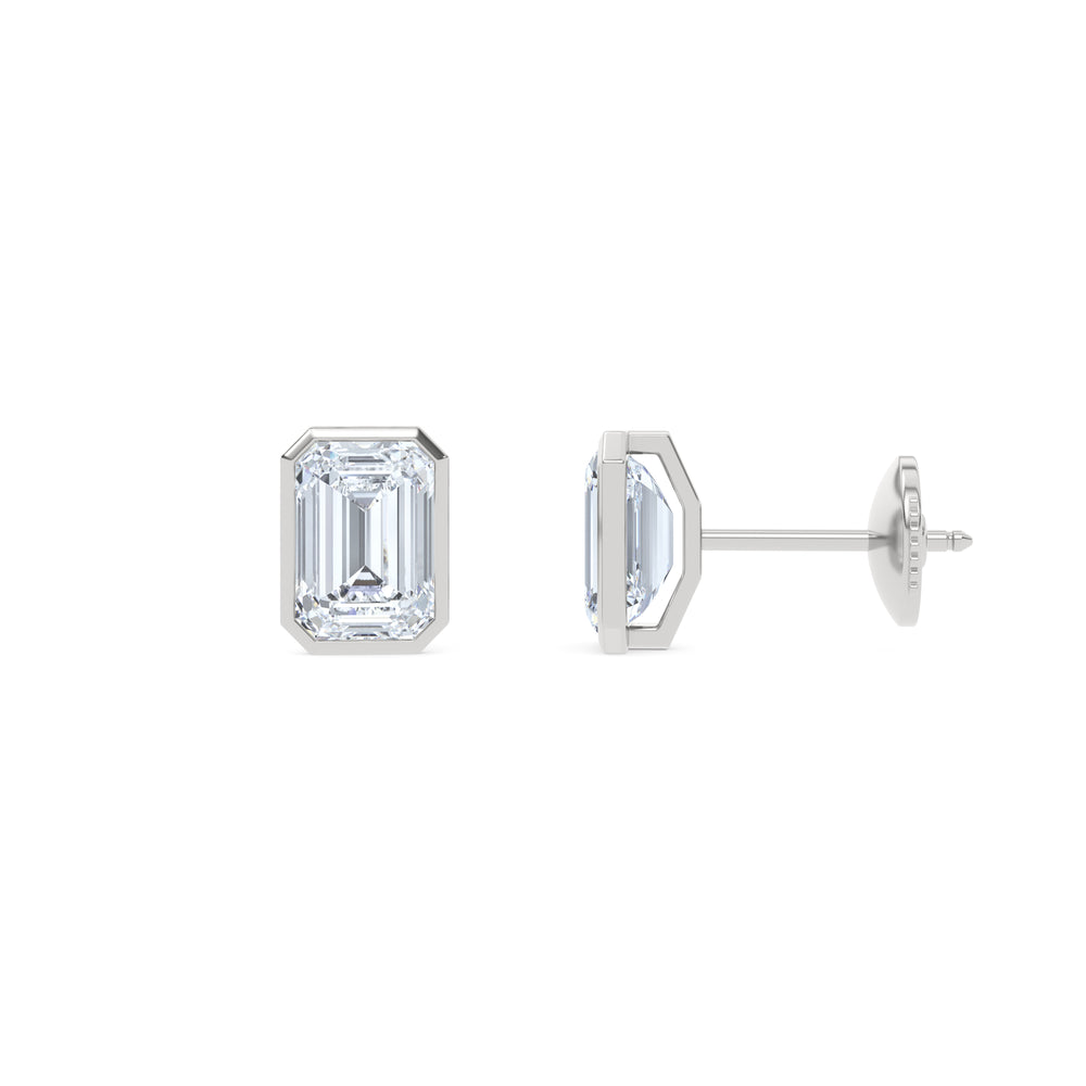 Bezel Set 3.00ct Emerald Cut Lab Diamond Stud Earrings in Platinum
