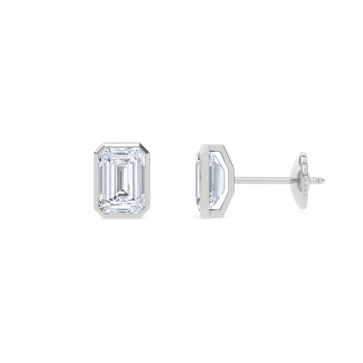 Bezel Set 3.00ct Emerald Cut Lab Diamond Stud Earrings in Platinum