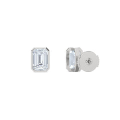 Skyline Bezel Set 3.00ct Emerald Cut Lab Diamond Stud Earrings in 18K White Gold