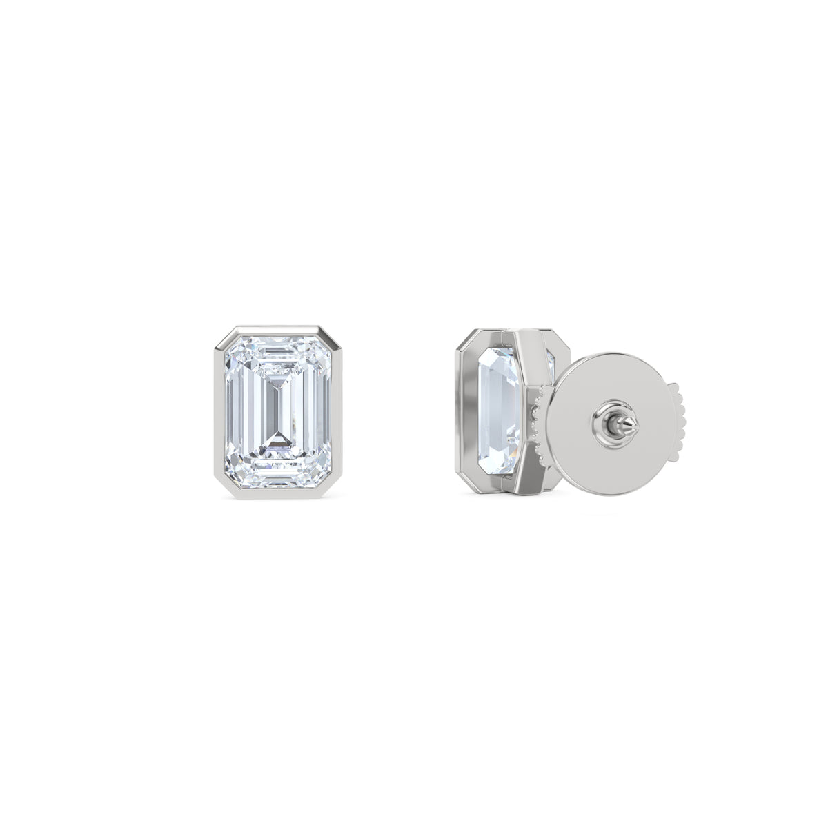 Bezel Set 3.00ct Emerald Cut Lab Diamond Stud Earrings in Platinum
