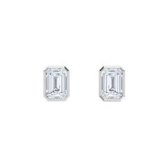 Skyline Bezel Set 3.00ct Emerald Cut Lab Diamond Stud Earrings in 18K White Gold
