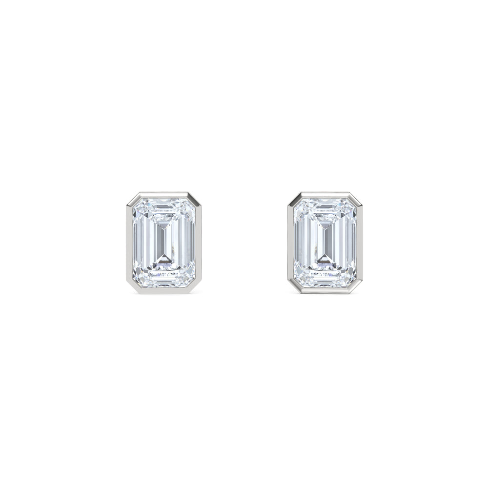 Bezel Set 3.00ct Emerald Cut Lab Diamond Stud Earrings in Platinum