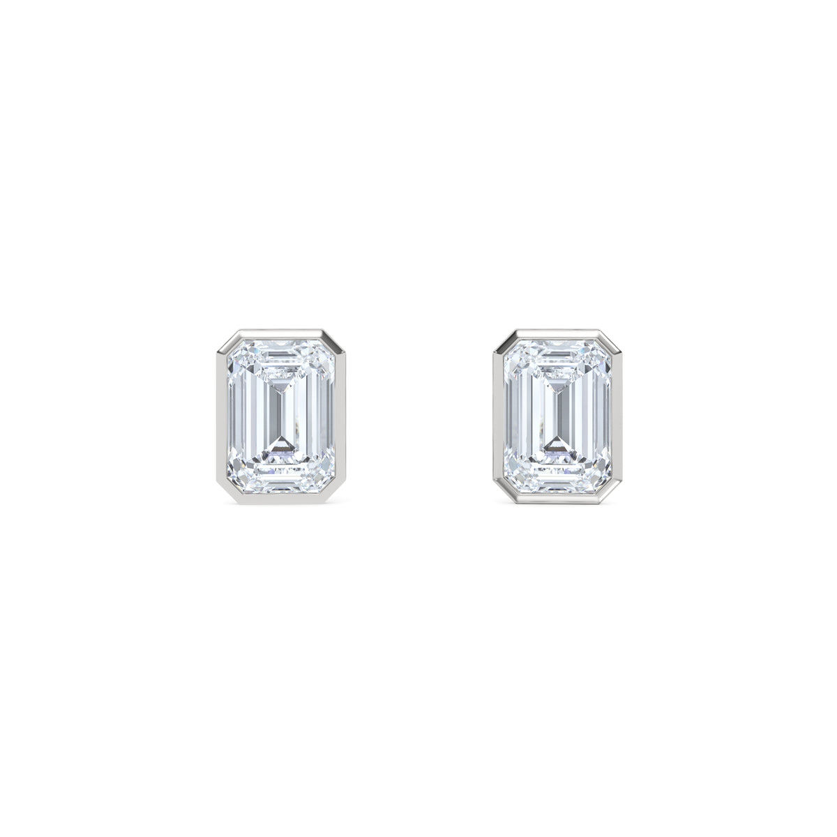 Bezel Set 3.00ct Emerald Cut Lab Diamond Stud Earrings in Platinum