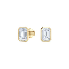 Skyline Bezel Set 3.00ct Emerald Cut Lab Diamond Stud Earrings in 18K Yellow Gold