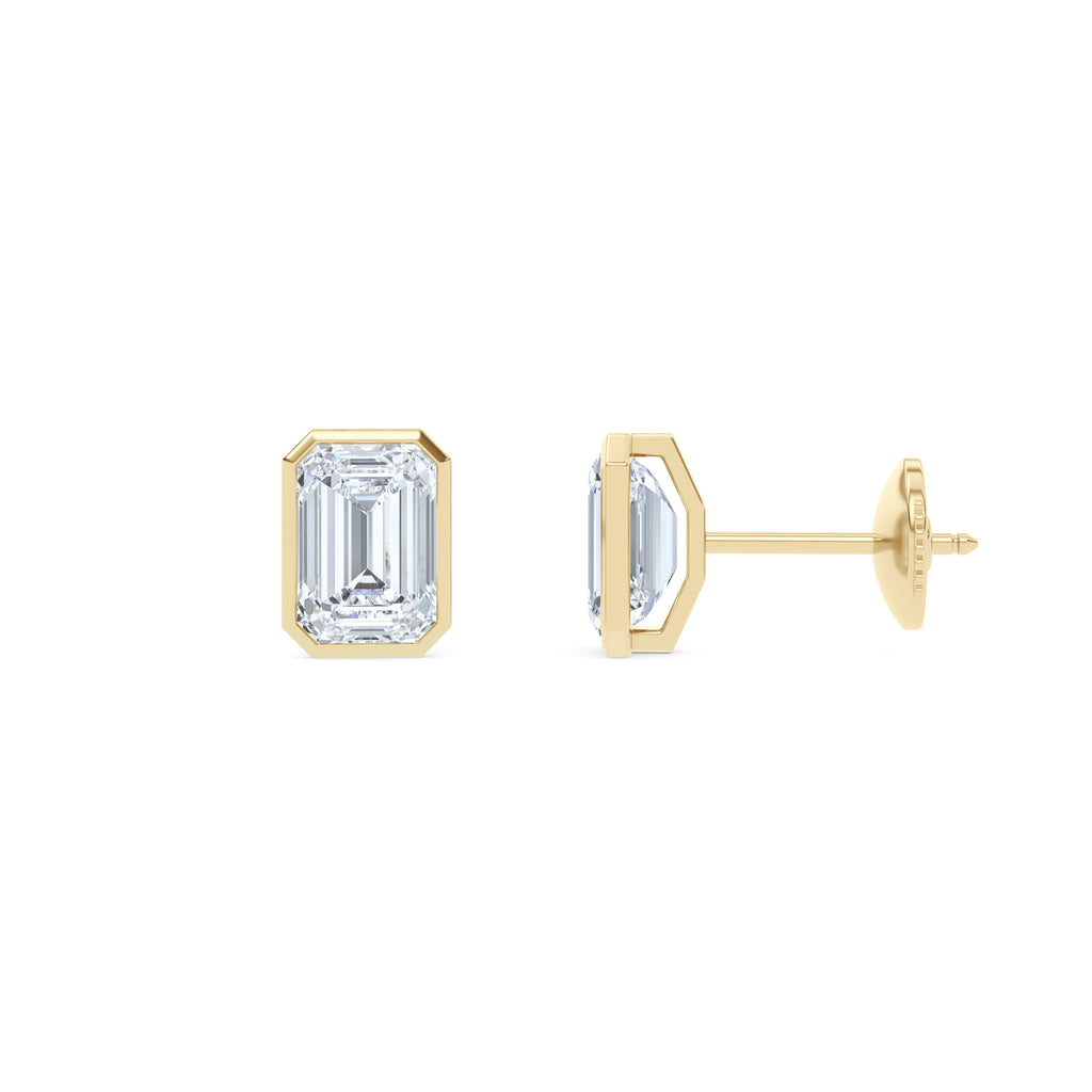 Skyline Bezel Set 3.00ct Emerald Cut Lab Diamond Stud Earrings in 18K Yellow Gold