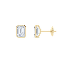 Skyline Bezel Set 3.00ct Emerald Cut Lab Diamond Stud Earrings in 18K Yellow Gold