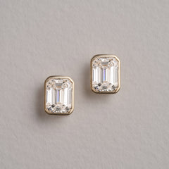 Skyline Bezel Set 3.00ct Emerald Cut Lab Diamond Stud Earrings in 18K Yellow Gold
