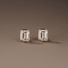 Skyline Bezel Set 3.00ct Emerald Cut Lab Diamond Stud Earrings in 18K Yellow Gold