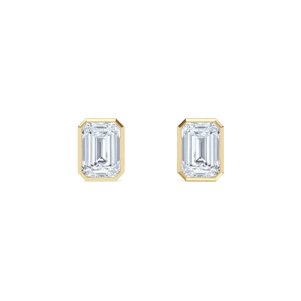 Skyline Bezel Set 3.00ct Emerald Cut Lab Diamond Stud Earrings in 18K Yellow Gold