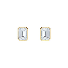 Skyline Bezel Set 3.00ct Emerald Cut Lab Diamond Stud Earrings in 18K Yellow Gold