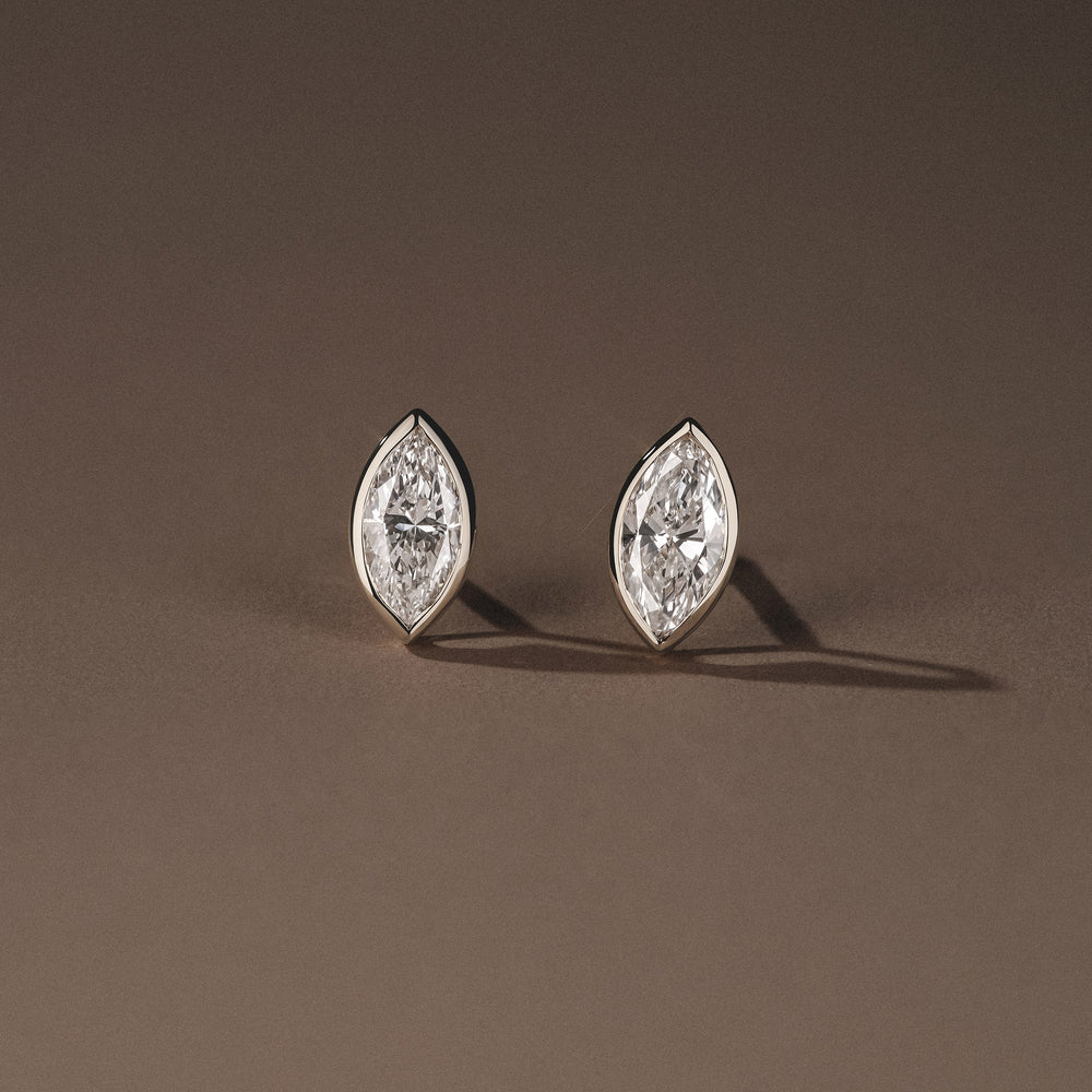 Bezel Set 1.00ct Marquise Cut Lab Diamond Stud Earrings in Platinum