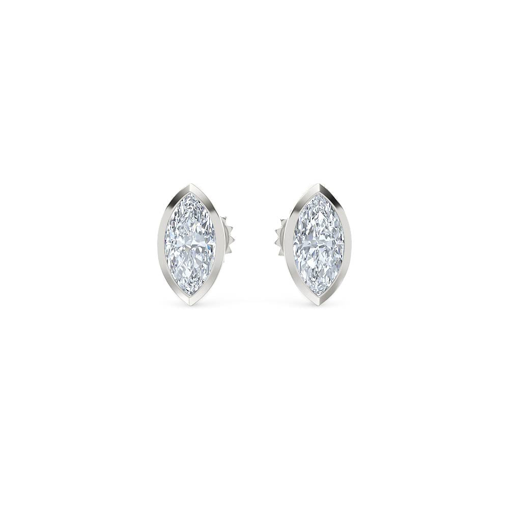 Bezel Set 1.00ct Marquise Cut Lab Diamond Stud Earrings in Platinum