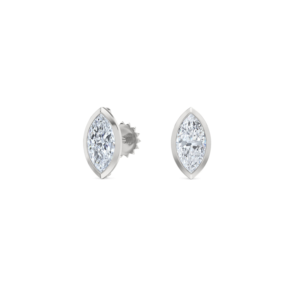 Bezel Set 1.00ct Marquise Cut Lab Diamond Stud Earrings in Platinum