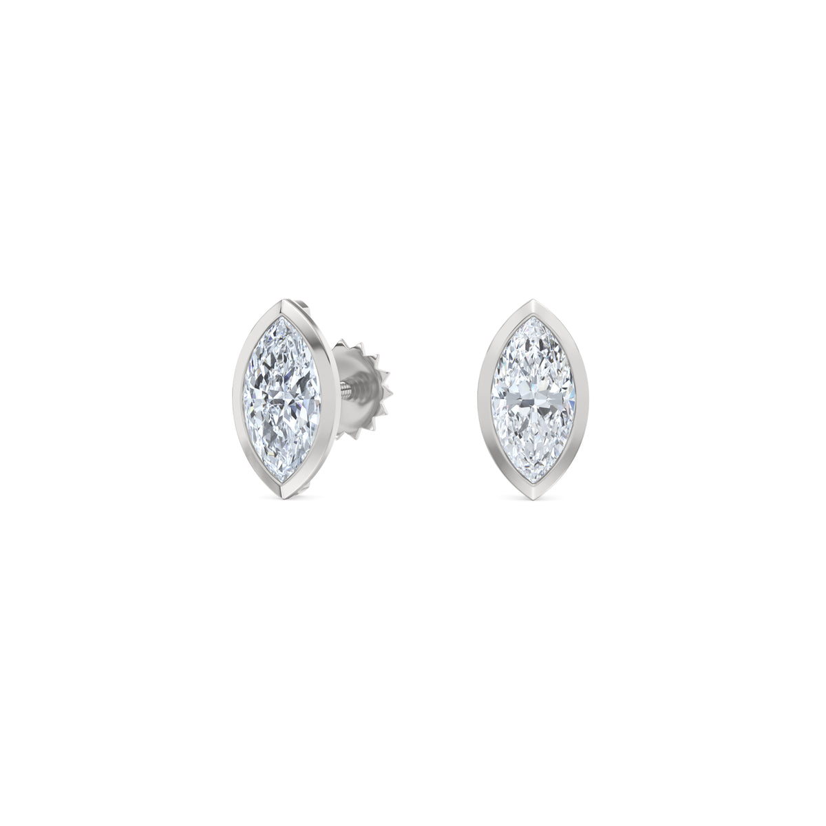 Bezel Set 1.00ct Marquise Cut Lab Diamond Stud Earrings in Platinum
