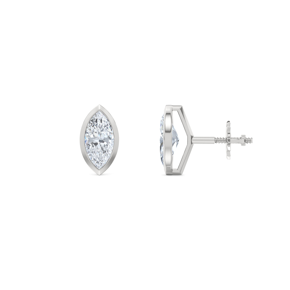 Bezel Set 1.00ct Marquise Cut Lab Diamond Stud Earrings in Platinum