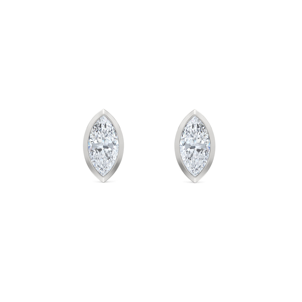 Bezel Set 1.00ct Marquise Cut Lab Diamond Stud Earrings in Platinum
