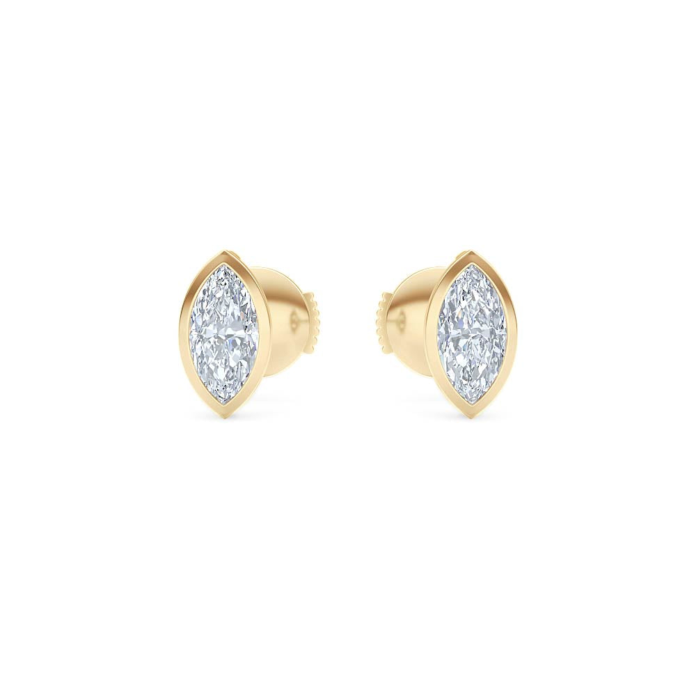 Bezel Set 1.00ct Marquise Cut Lab Diamond Stud Earrings in 18K Yellow Gold