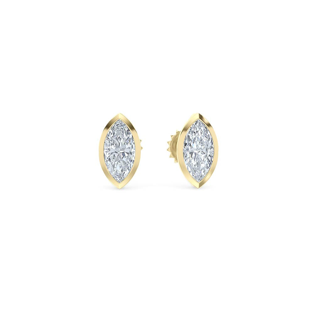Bezel Set 1.00ct Marquise Cut Lab Diamond Stud Earrings in 18K Yellow Gold