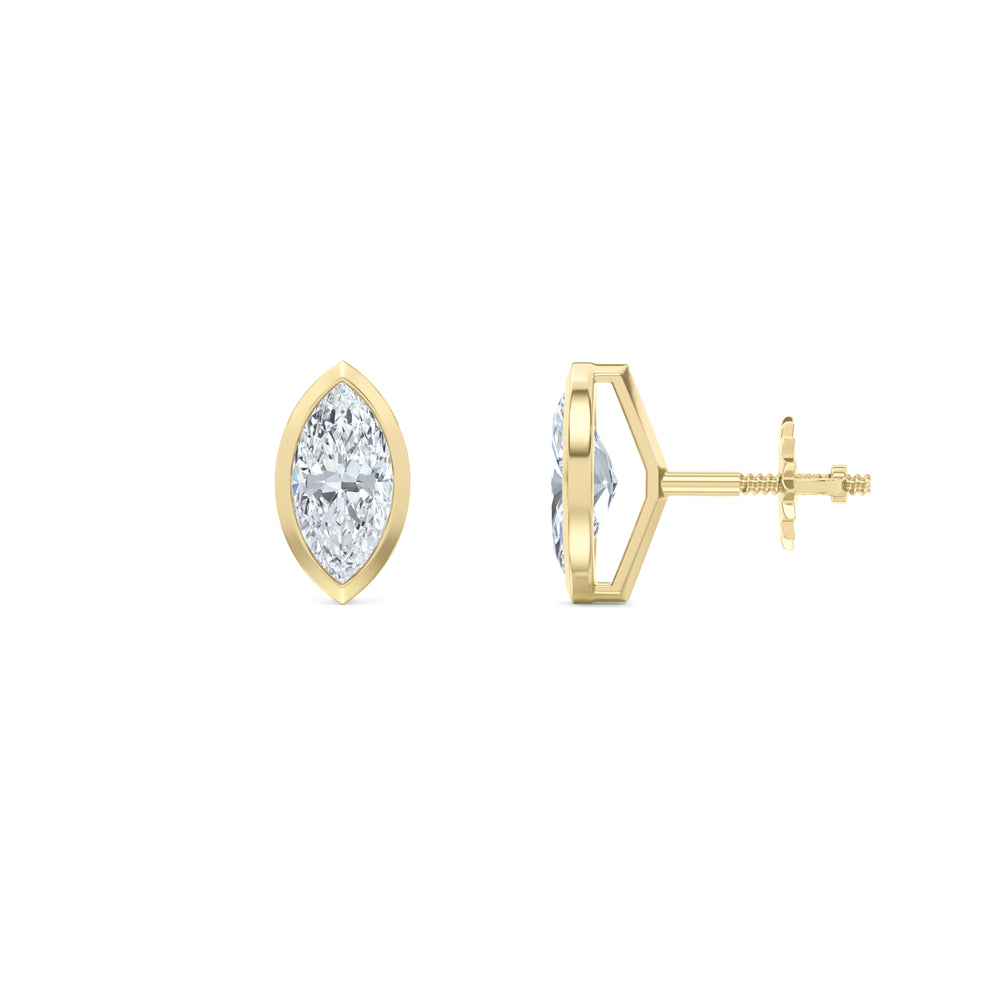 Bezel Set 1.00ct Marquise Cut Lab Diamond Stud Earrings in 18K Yellow Gold