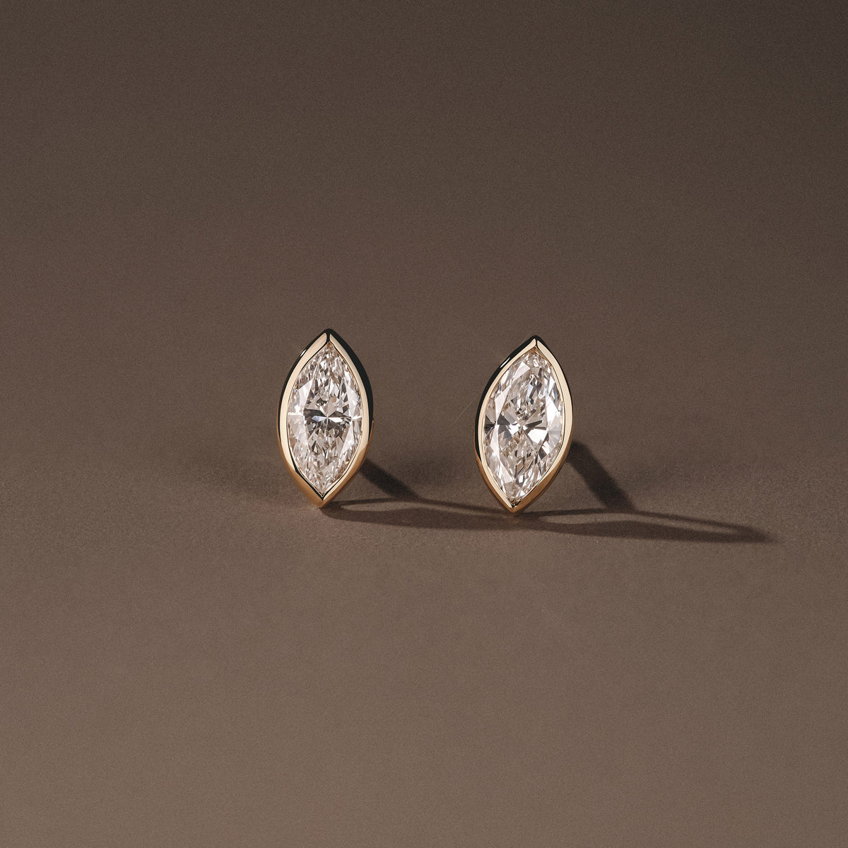 Bezel Set 1.00ct Marquise Cut Lab Diamond Stud Earrings in 18K Yellow Gold