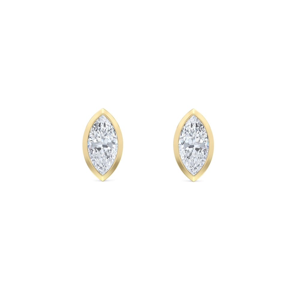 Bezel Set 1.00ct Marquise Cut Lab Diamond Stud Earrings in 18K Yellow Gold