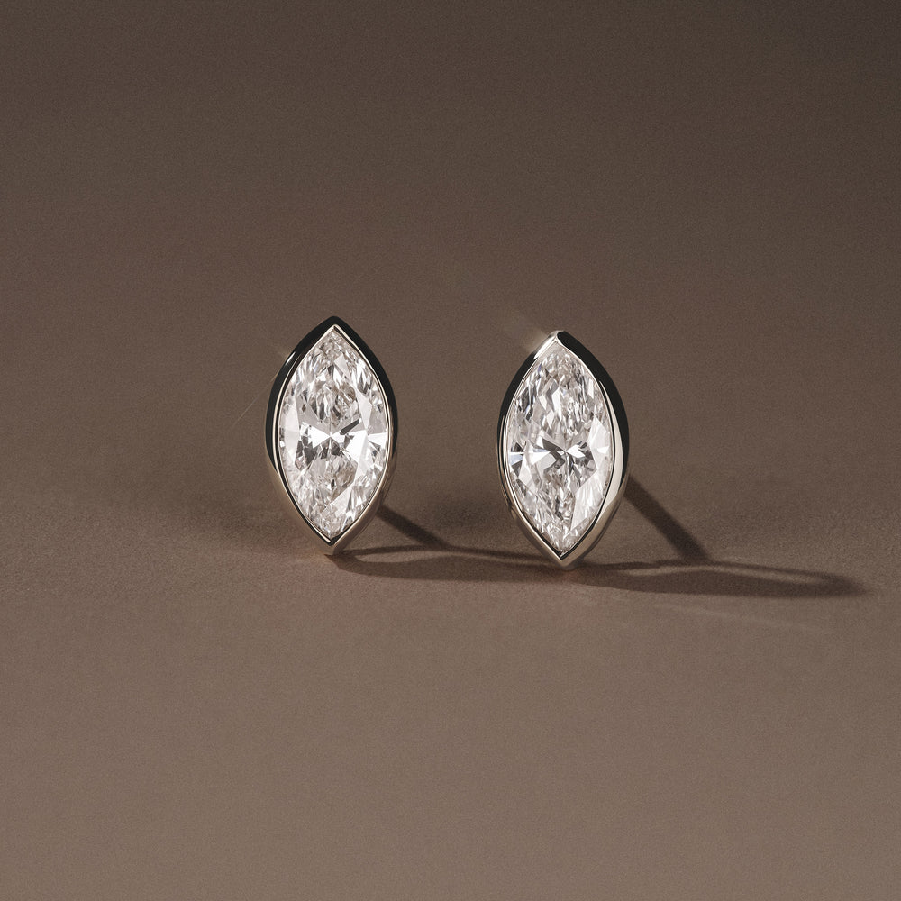 Bezel Set 2.00ct Marquise Cut Lab Diamond Stud Earrings in 18K White Gold