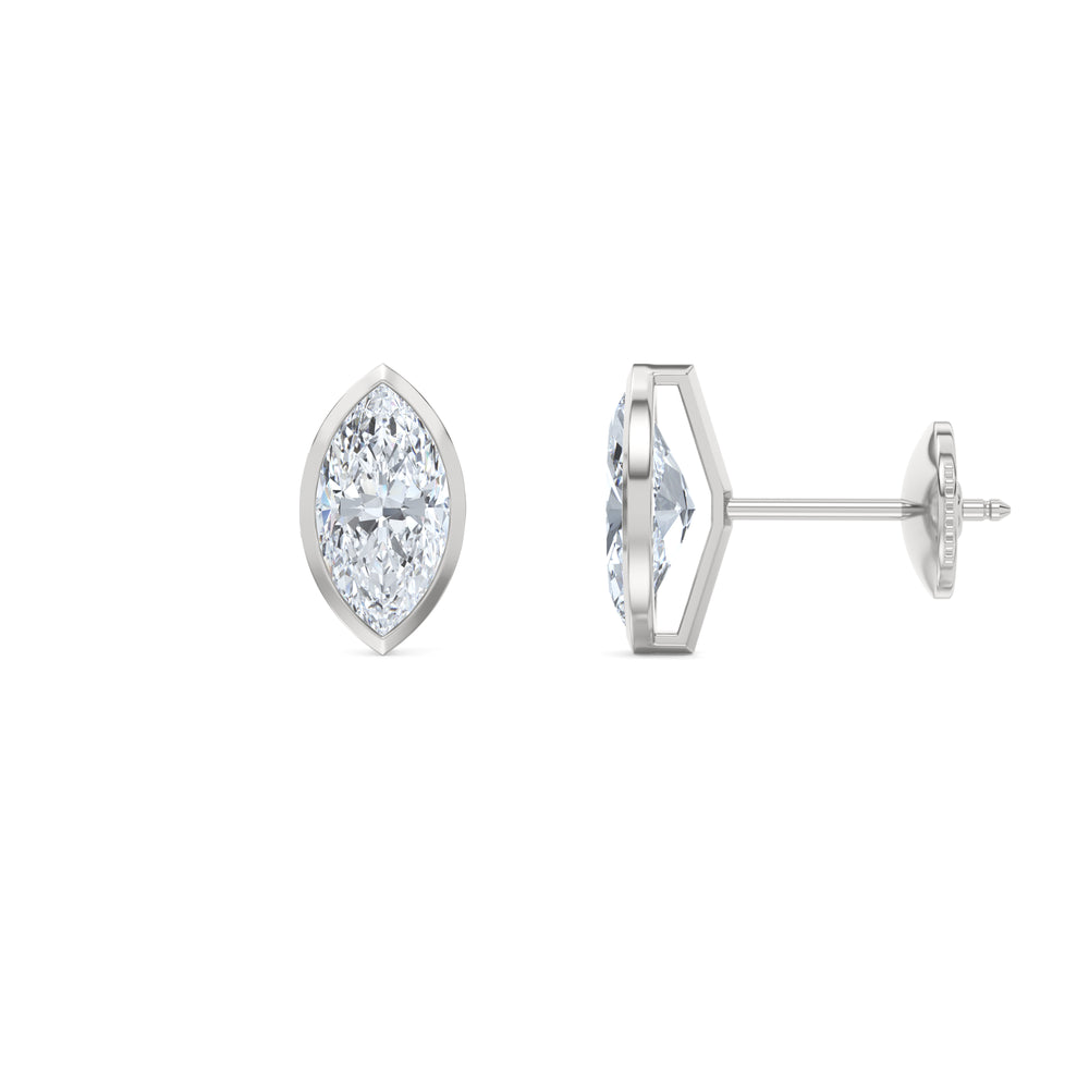 Bezel Set 2.00ct Marquise Cut Lab Diamond Stud Earrings in Platinum