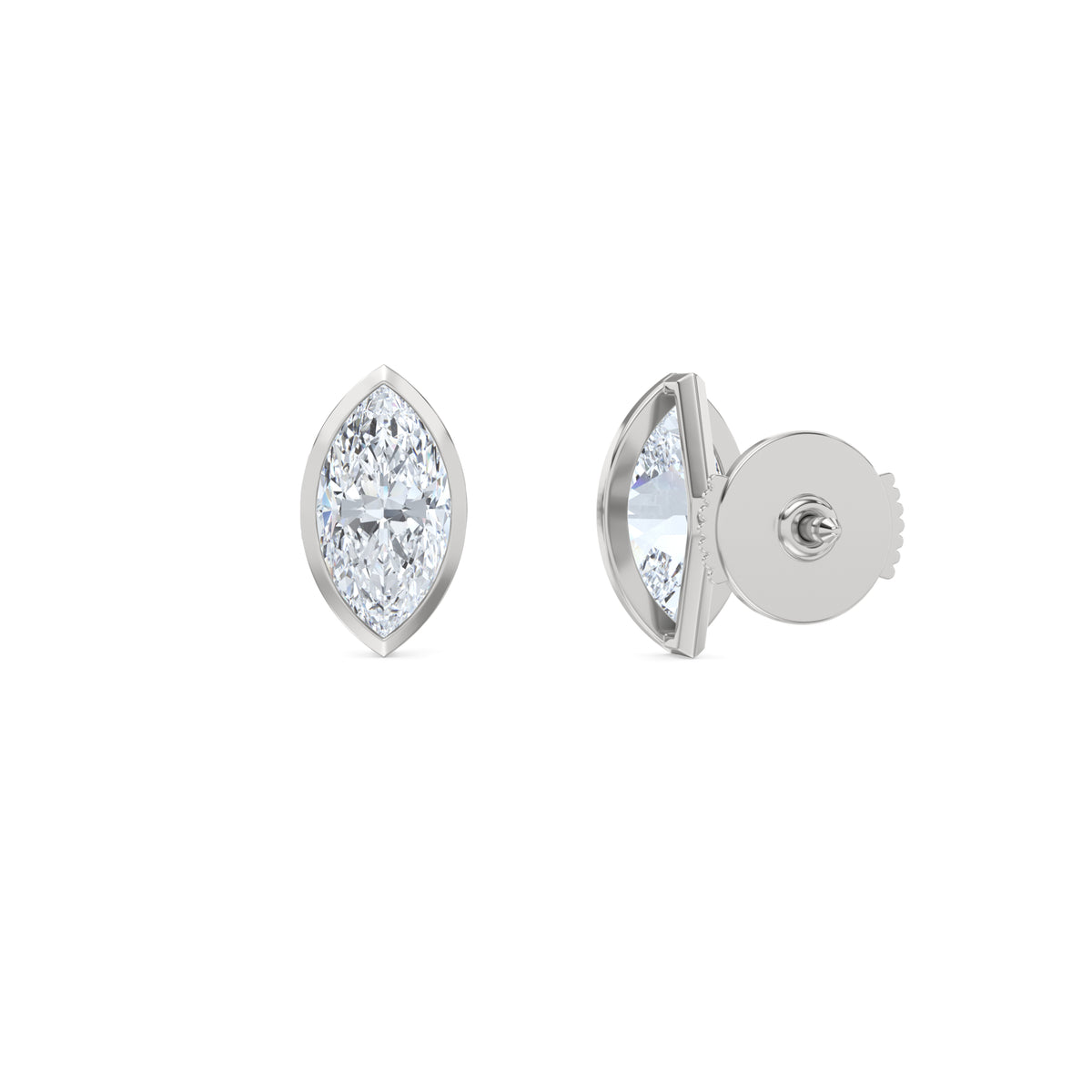 Bezel Set 2.00ct Marquise Cut Lab Diamond Stud Earrings in Platinum