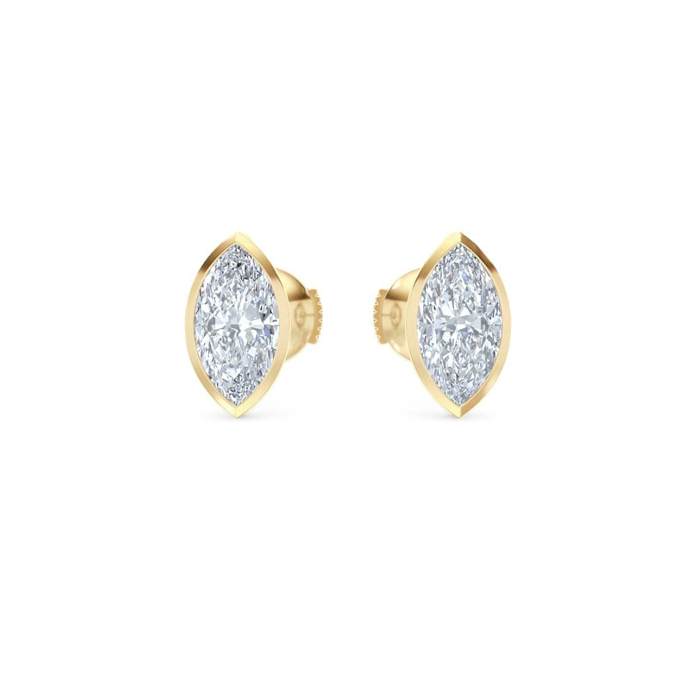 Bezel Set 2.00ct Marquise Cut Lab Diamond Stud Earrings in 18K Yellow Gold