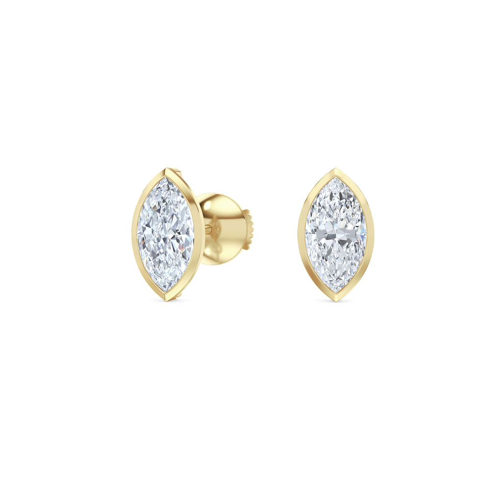 Skyline Bezel Set 2.00ct Marquise Cut Lab Diamond Stud Earrings in 18K Yellow Gold