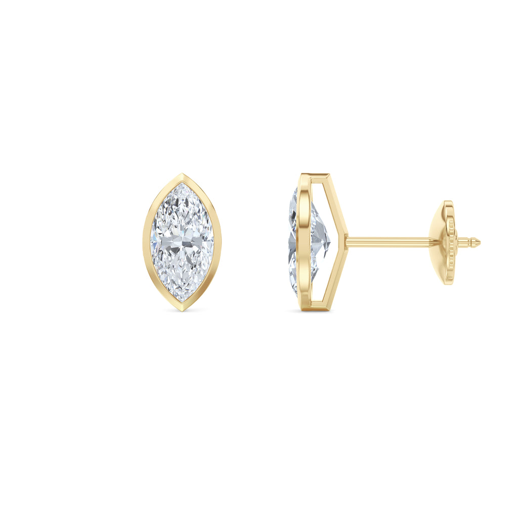 Skyline Bezel Set 2.00ct Marquise Cut Lab Diamond Stud Earrings in 18K Yellow Gold