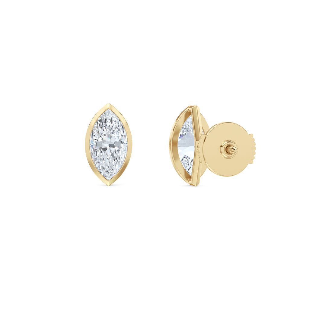 Skyline Bezel Set 2.00ct Marquise Cut Lab Diamond Stud Earrings in 18K Yellow Gold