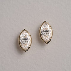 Skyline Bezel Set 2.00ct Marquise Cut Lab Diamond Stud Earrings in 18K Yellow Gold