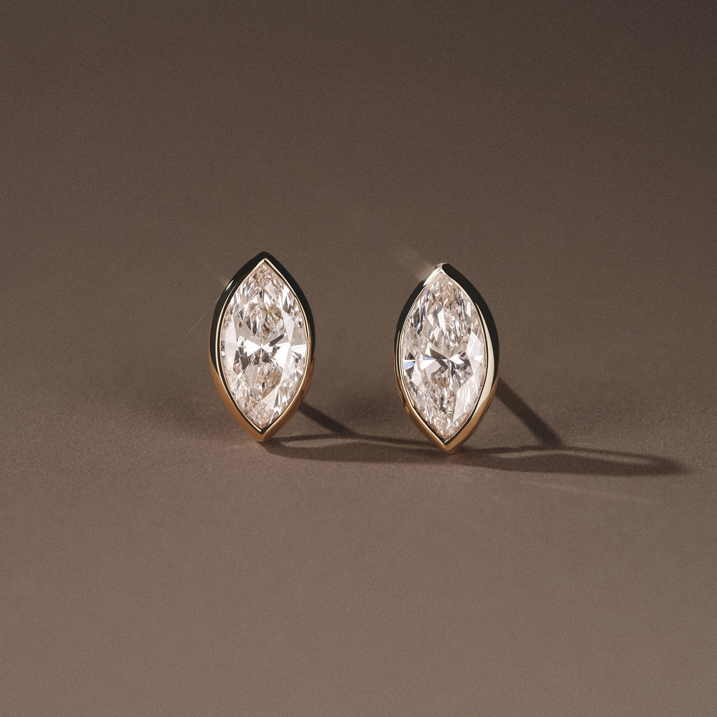 Skyline Bezel Set 2.00ct Marquise Cut Lab Diamond Stud Earrings in 18K Yellow Gold