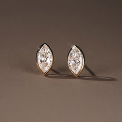 Skyline Bezel Set 2.00ct Marquise Cut Lab Diamond Stud Earrings in 18K Yellow Gold