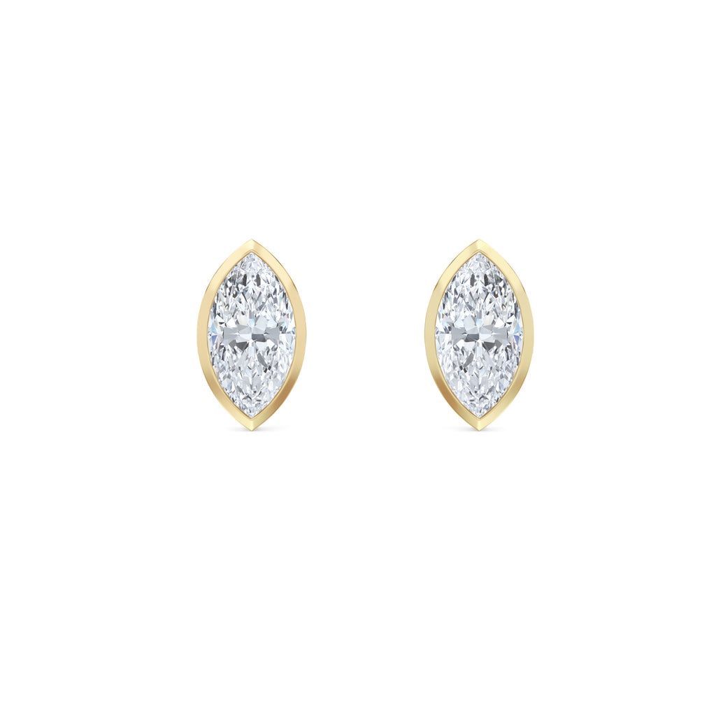 Skyline Bezel Set 2.00ct Marquise Cut Lab Diamond Stud Earrings in 18K Yellow Gold
