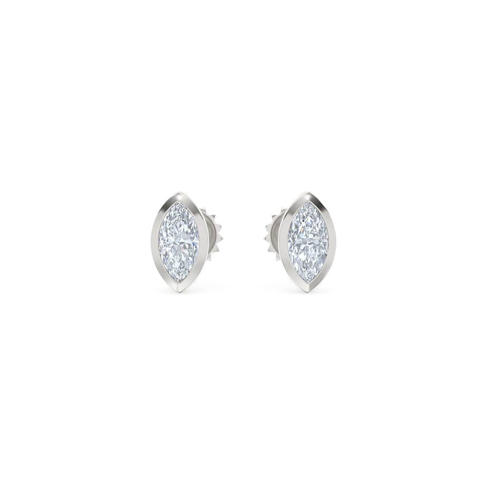 Bezel Set 0.50ct Marquise Cut Lab Diamond Stud Earrings in 18K White Gold