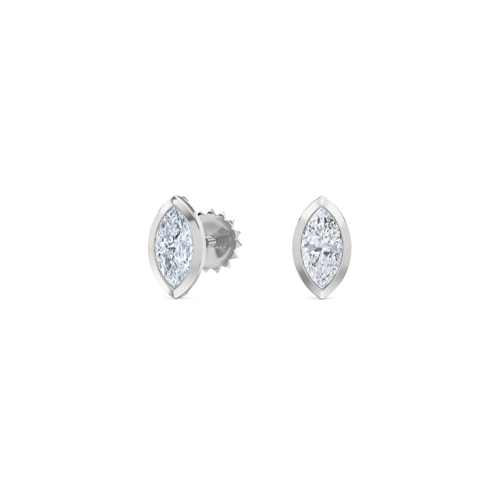 Bezel Set 0.50ct Marquise Cut Lab Diamond Stud Earrings in 18K White Gold