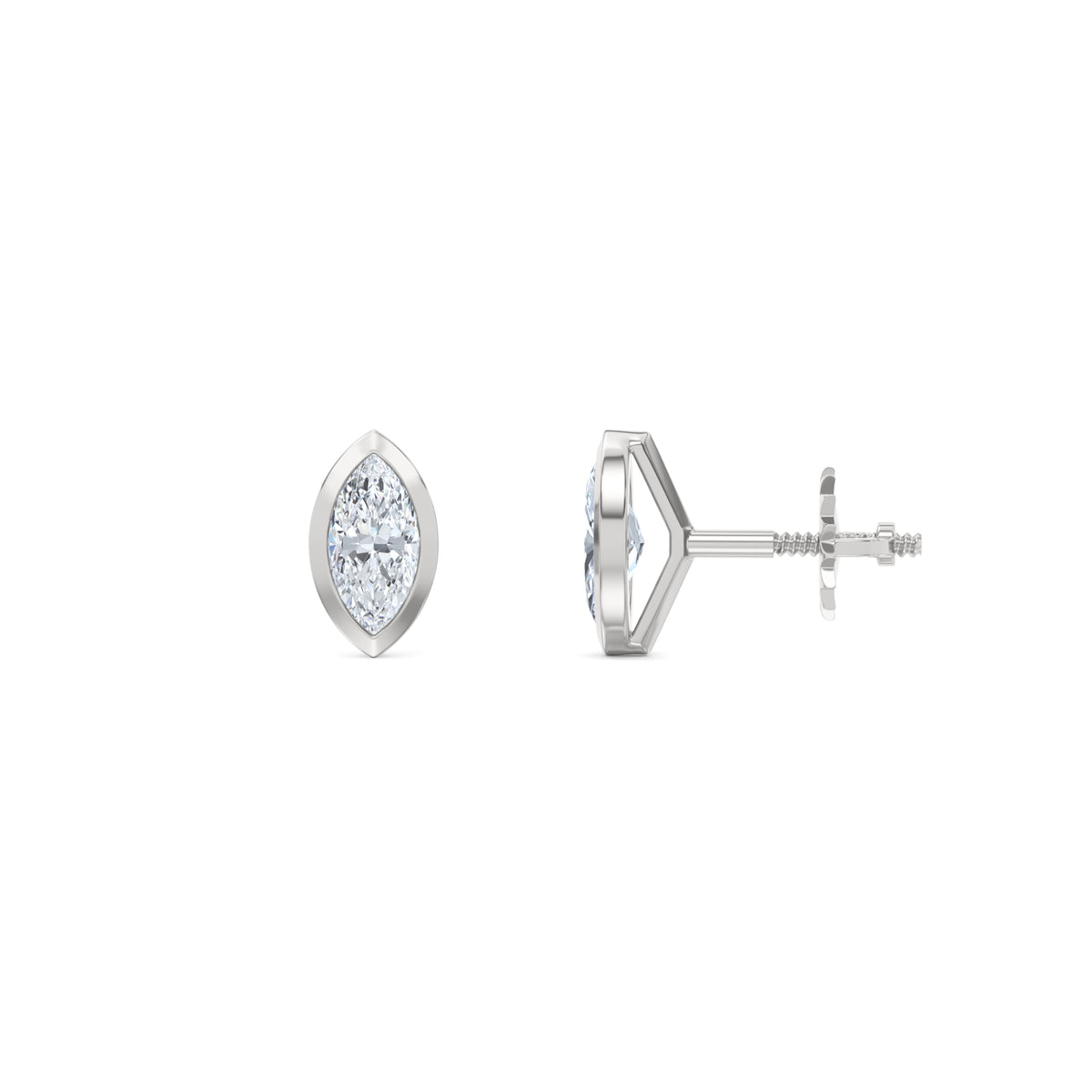 Bezel Set 0.50ct Marquise Cut Lab Diamond Stud Earrings in Platinum