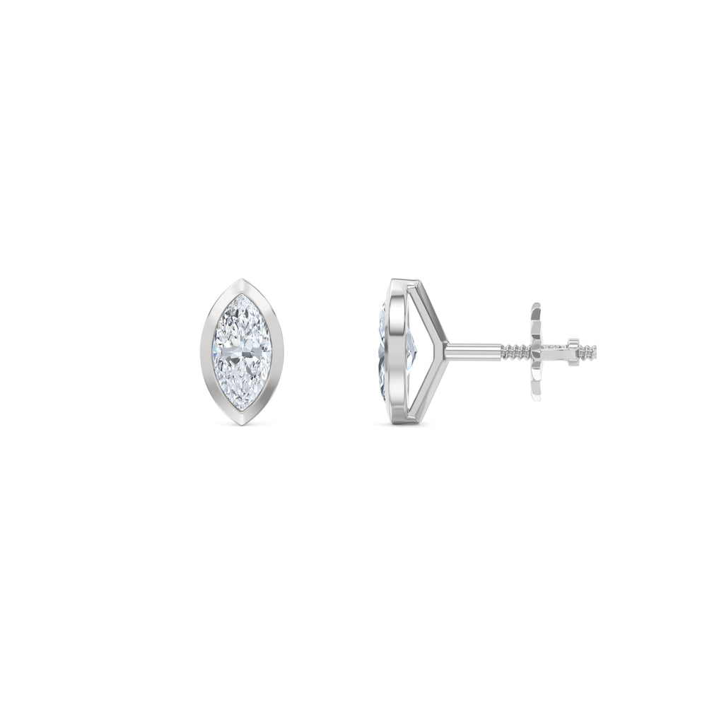 Bezel Set 0.50ct Marquise Cut Lab Diamond Stud Earrings in 18K White Gold