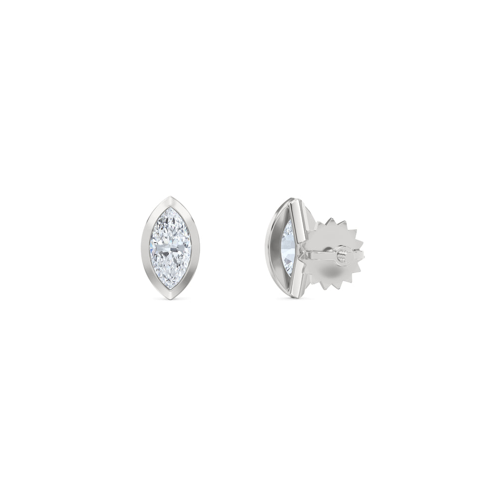 Bezel Set 0.50ct Marquise Cut Lab Diamond Stud Earrings in 18K White Gold