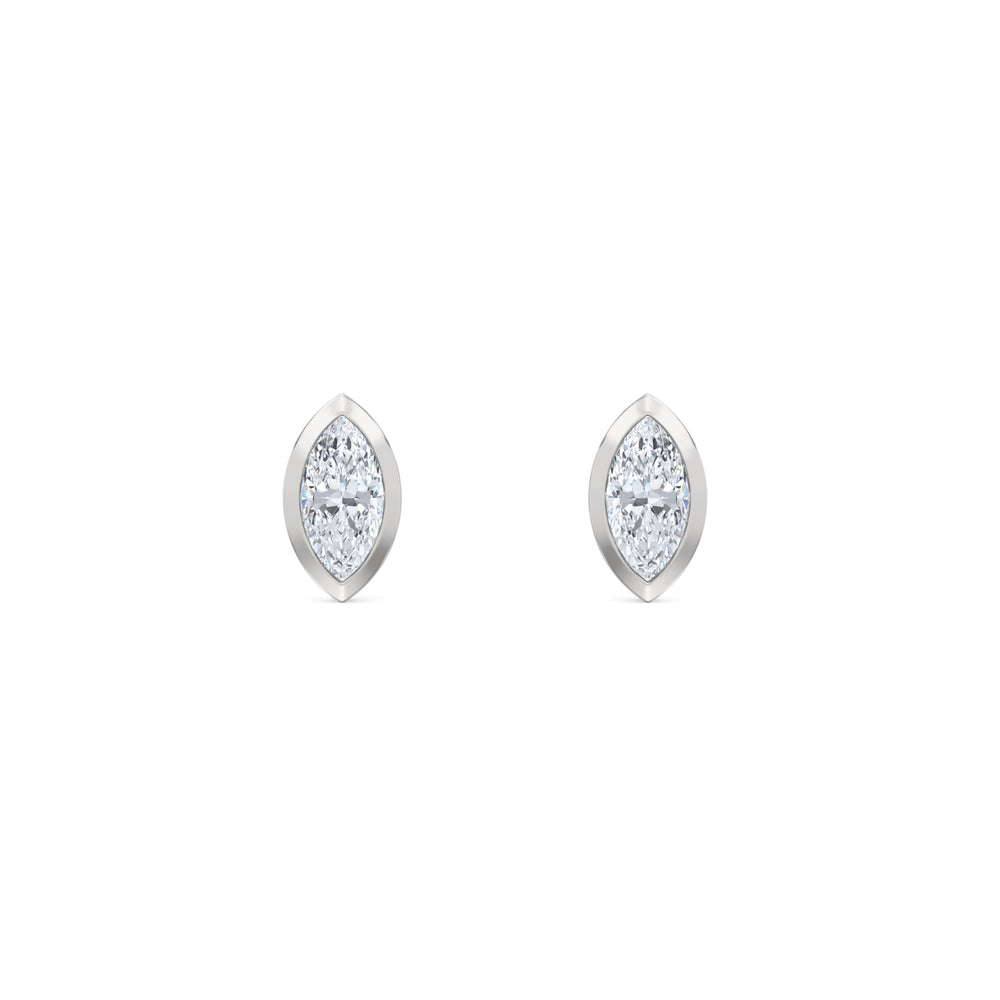 Bezel Set 0.50ct Marquise Cut Lab Diamond Stud Earrings in 18K White Gold