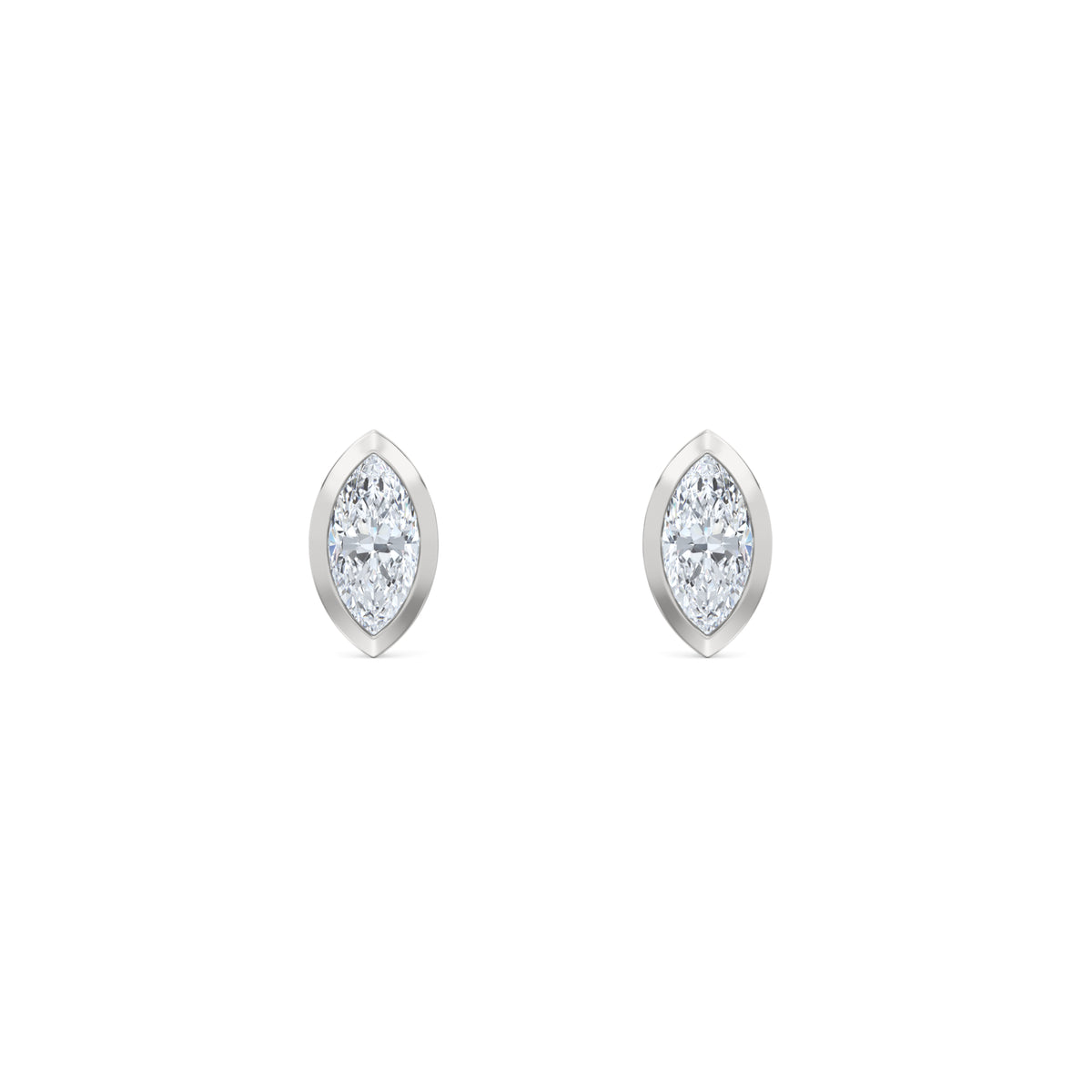 Bezel Set 0.50ct Marquise Cut Lab Diamond Stud Earrings in 18K White Gold