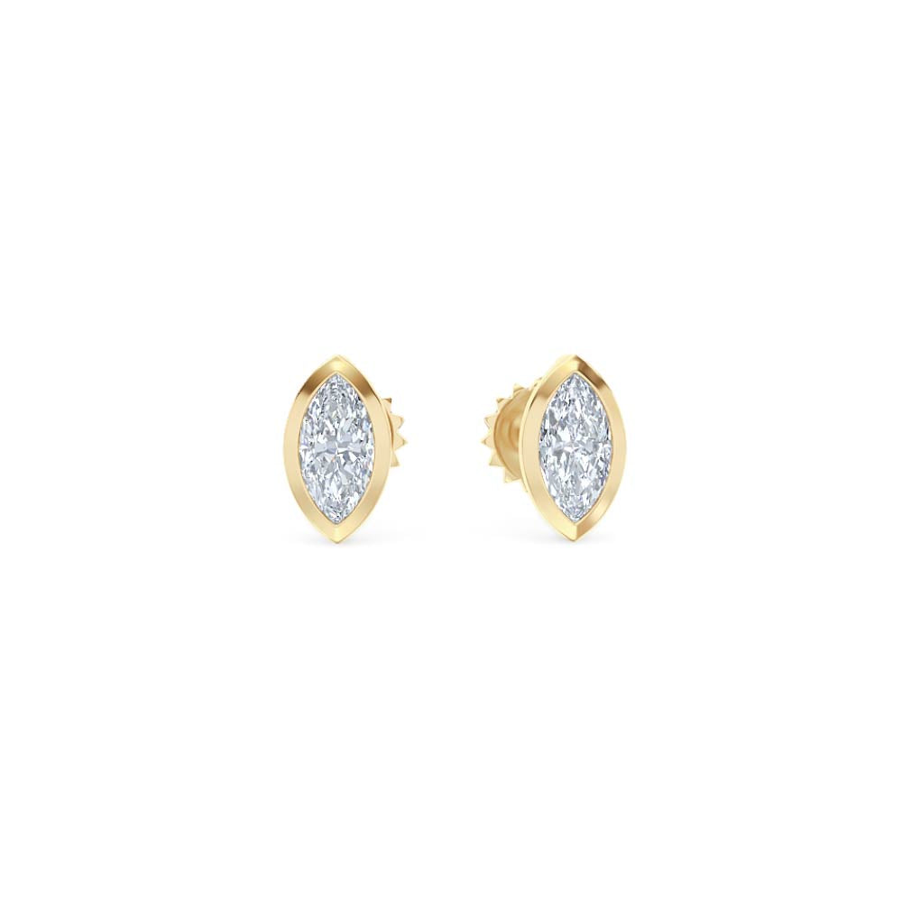 Bezel Set 0.50ct Marquise Cut Lab Diamond Stud Earrings in 18K Yellow Gold
