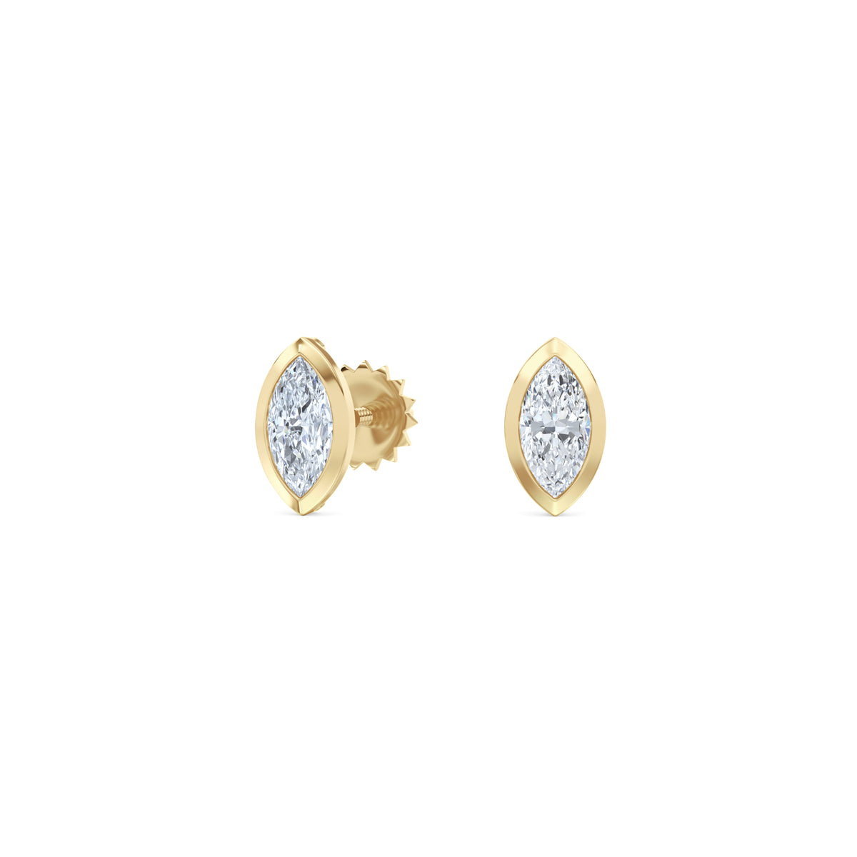 Bezel Set 0.50ct Marquise Cut Lab Diamond Stud Earrings in 18K Yellow Gold