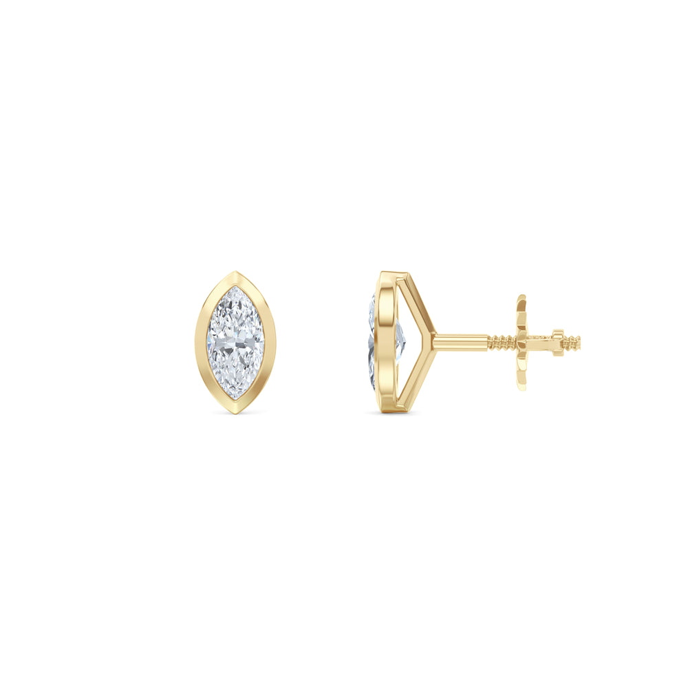 Bezel Set 0.50ct Marquise Cut Lab Diamond Stud Earrings in 18K Yellow Gold