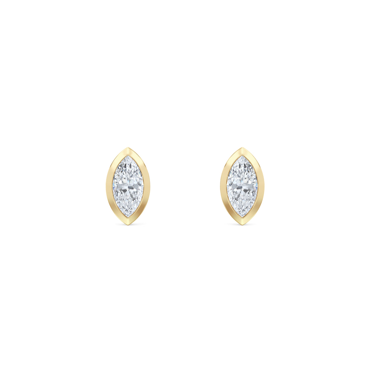 Bezel Set 0.50ct Marquise Cut Lab Diamond Stud Earrings in 18K Yellow Gold
