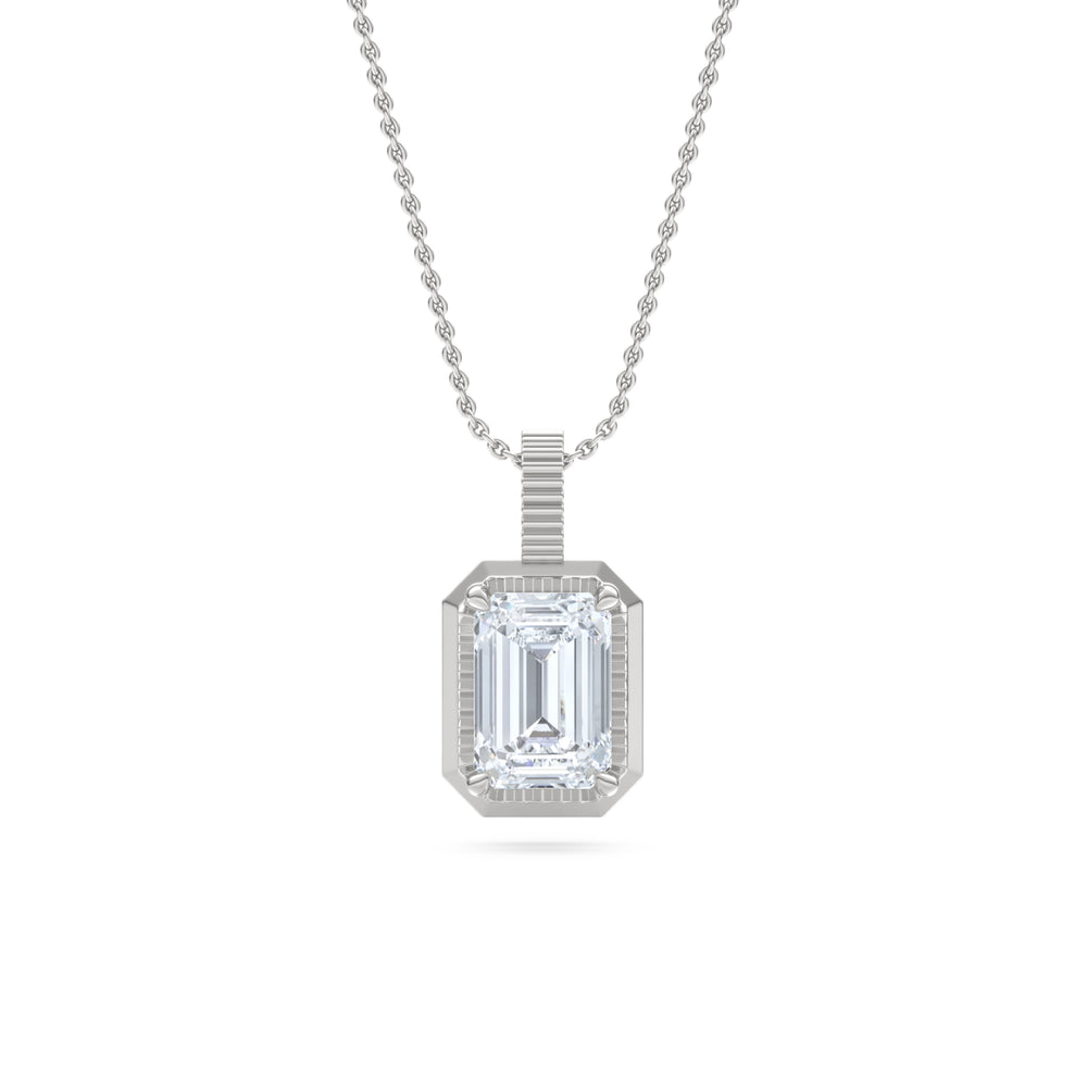 Gallery 1.00ct Emerald Cut Lab Diamond Solitaire Pendant Necklace in 14K White Gold