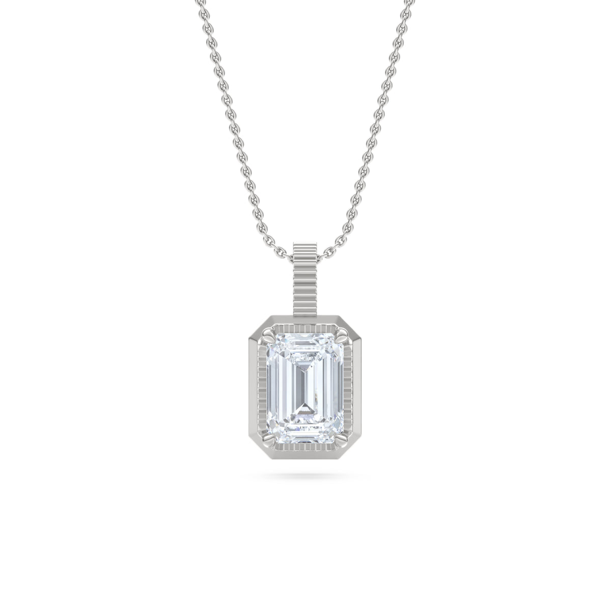 Gallery 1.00ct Emerald Cut Lab Diamond Solitaire Pendant Necklace in 14K White Gold