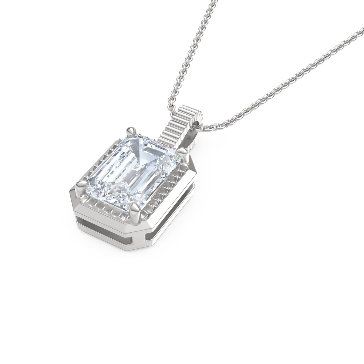 Gallery 1.00ct Emerald Cut Lab Diamond Solitaire Pendant Necklace in 14K White Gold